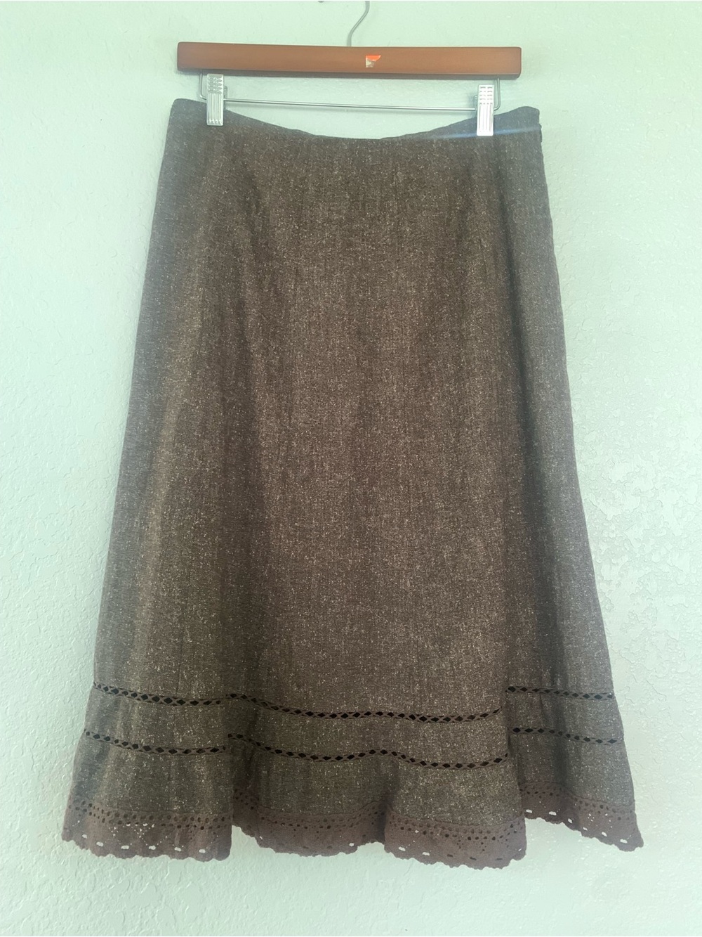 East 5th Brown A-Line Midi Skirt with Eyelet Hem